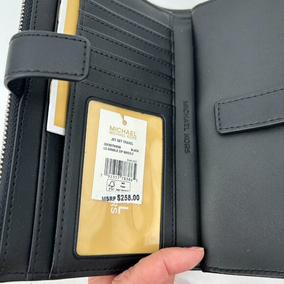 NWT MICHAEL KORS Black Jet Set Travel Double Zip Leather Wristlet Wallet - Picture 6 of 6